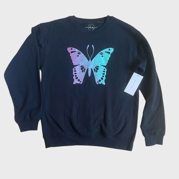 NWT Urban Outfitters Hi Res Butterfly Sweatshirt Women's Size S Black Oversized - Picture 1 of 13